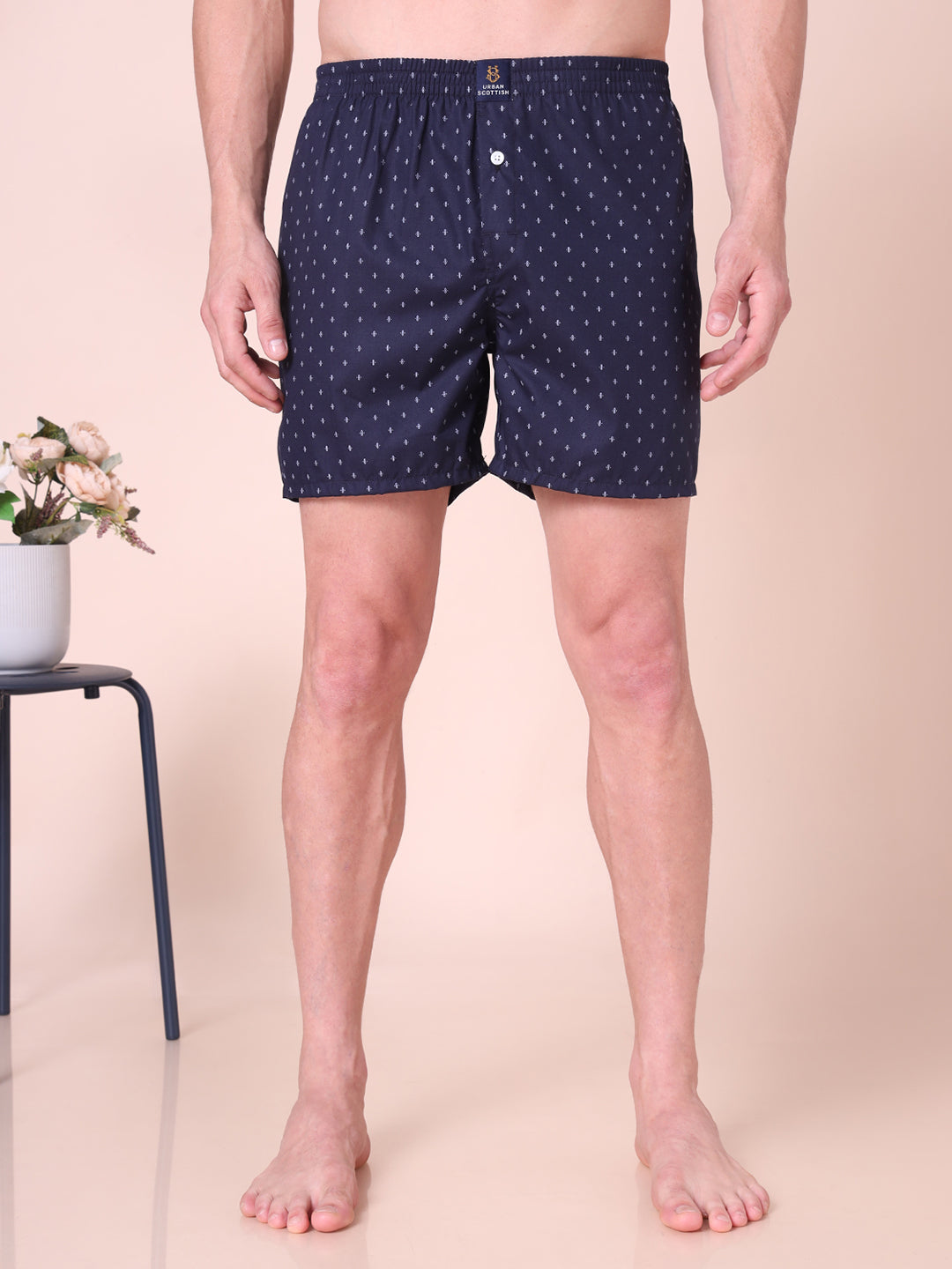 Navy Blue Men's Cotton Printed Boxer