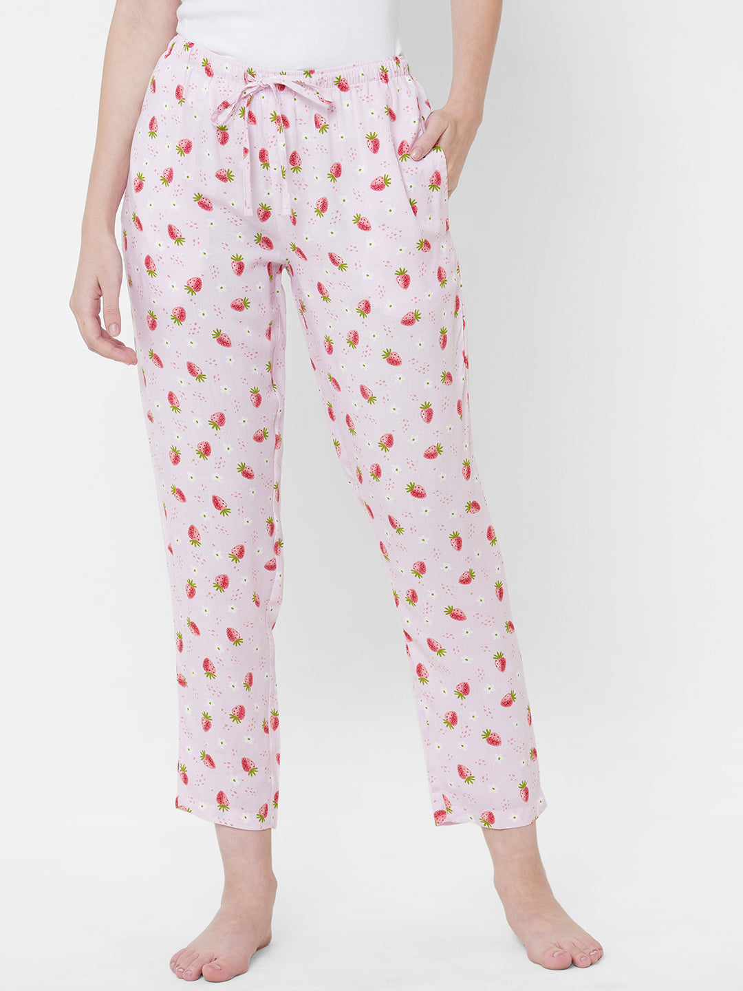 Women's Printed, Pink, Viscose, Regular Fit, Elasticated, Waistband, Pyjama  With Side Pockets