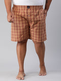 Men's Orange, 100% Cotton, Checkered, Regular Fit, Inner Elastic, Mid-Rise, Plus Size Boxers