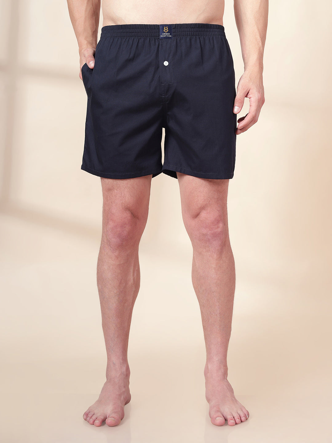 Men’s 100% Cotton Solid Boxers Shorts With Side Pockets (Pack of 2)