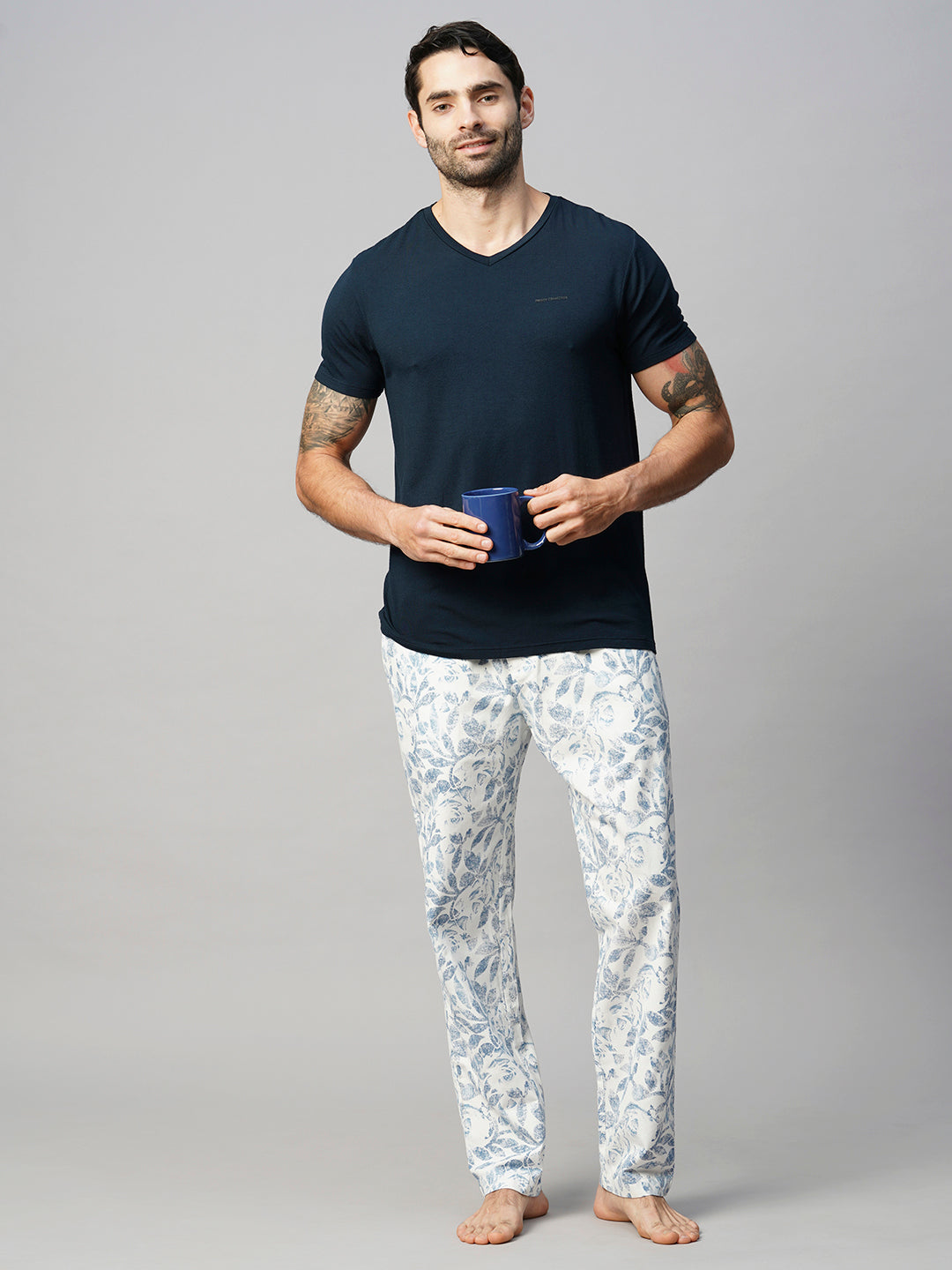 Men's Printed, Blue, Cotton, Regular Fit, Elasticated, Waistband, Pyjama  With Side Pockets