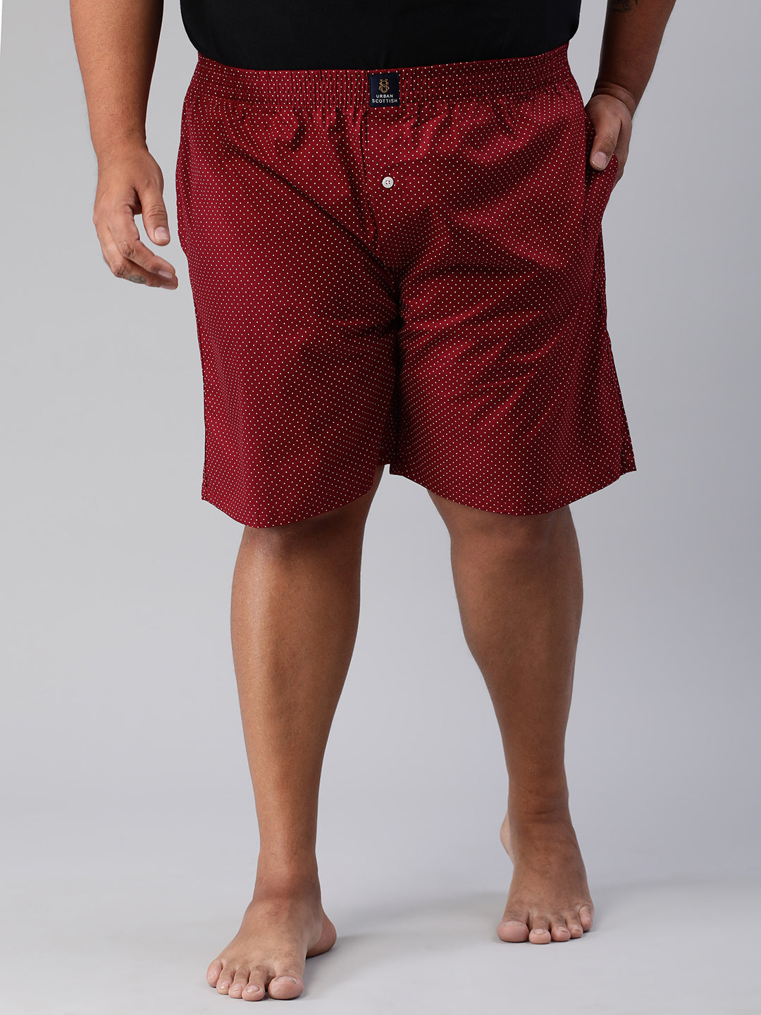 Men's Maroon, 100% Cotton, Printeded, Regular Fit, Inner Elastic, Mid-Rise, Plus Size Boxers