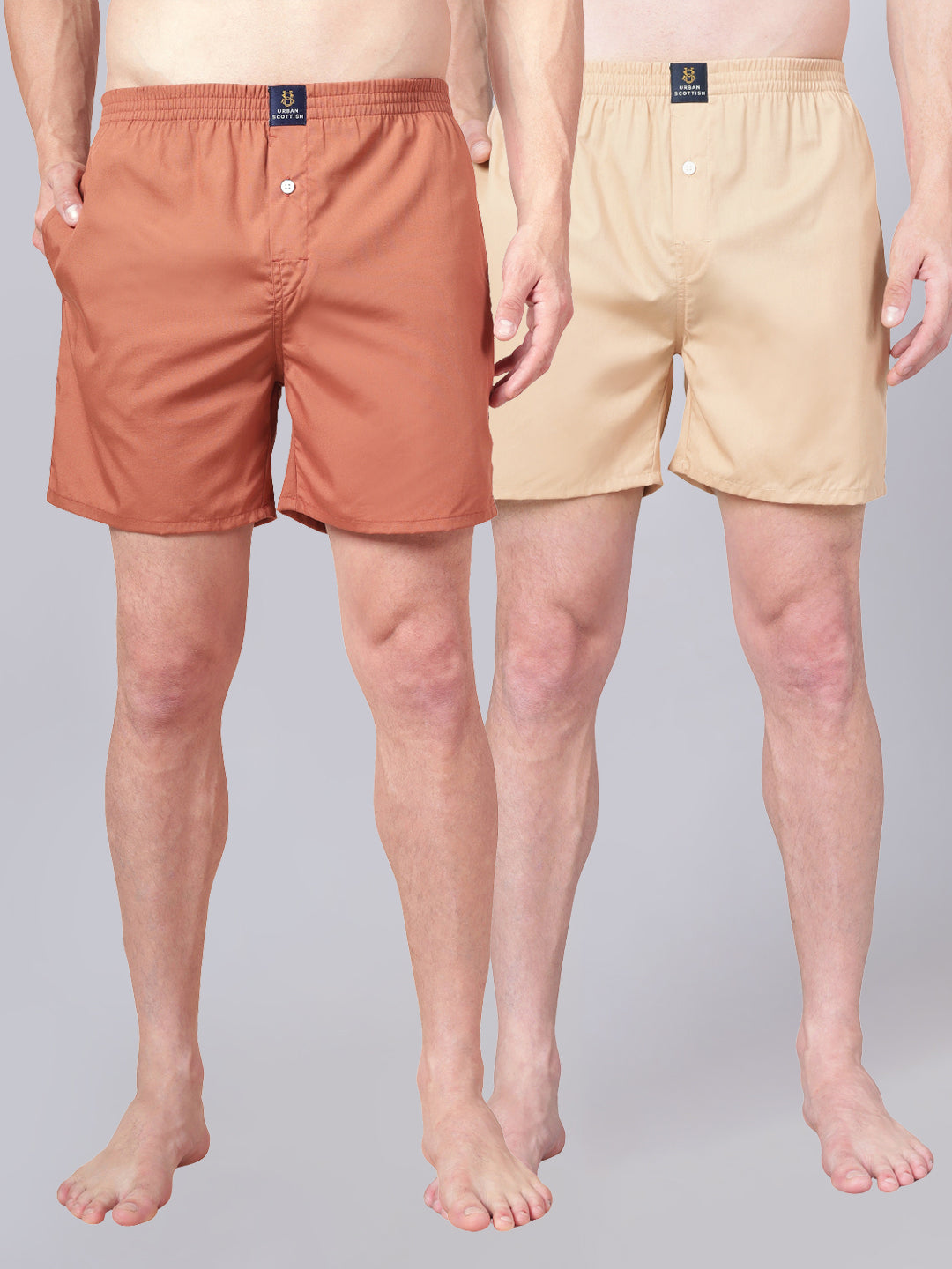 Men’s 100% Cotton Solid Boxers Shorts With Side Pockets (Pack of 2)
