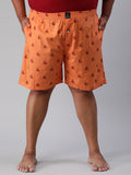 Men's Orange, 100% Cotton, Printeded, Regular Fit, Inner Elastic, Mid-Rise, Plus Size Boxers