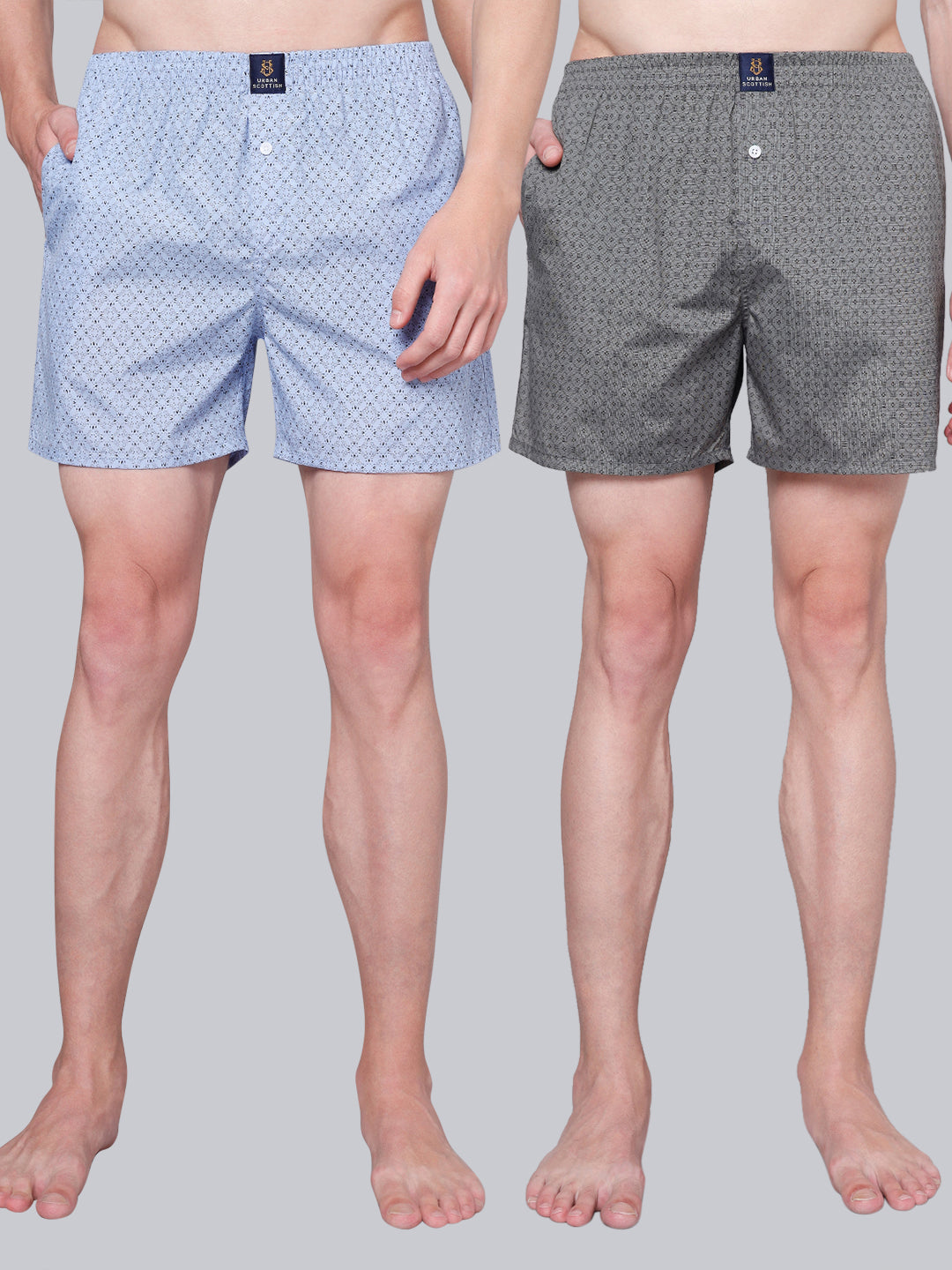 Men’s 100% Cotton Printed Boxers Shorts With Side Pockets (Pack of 2)