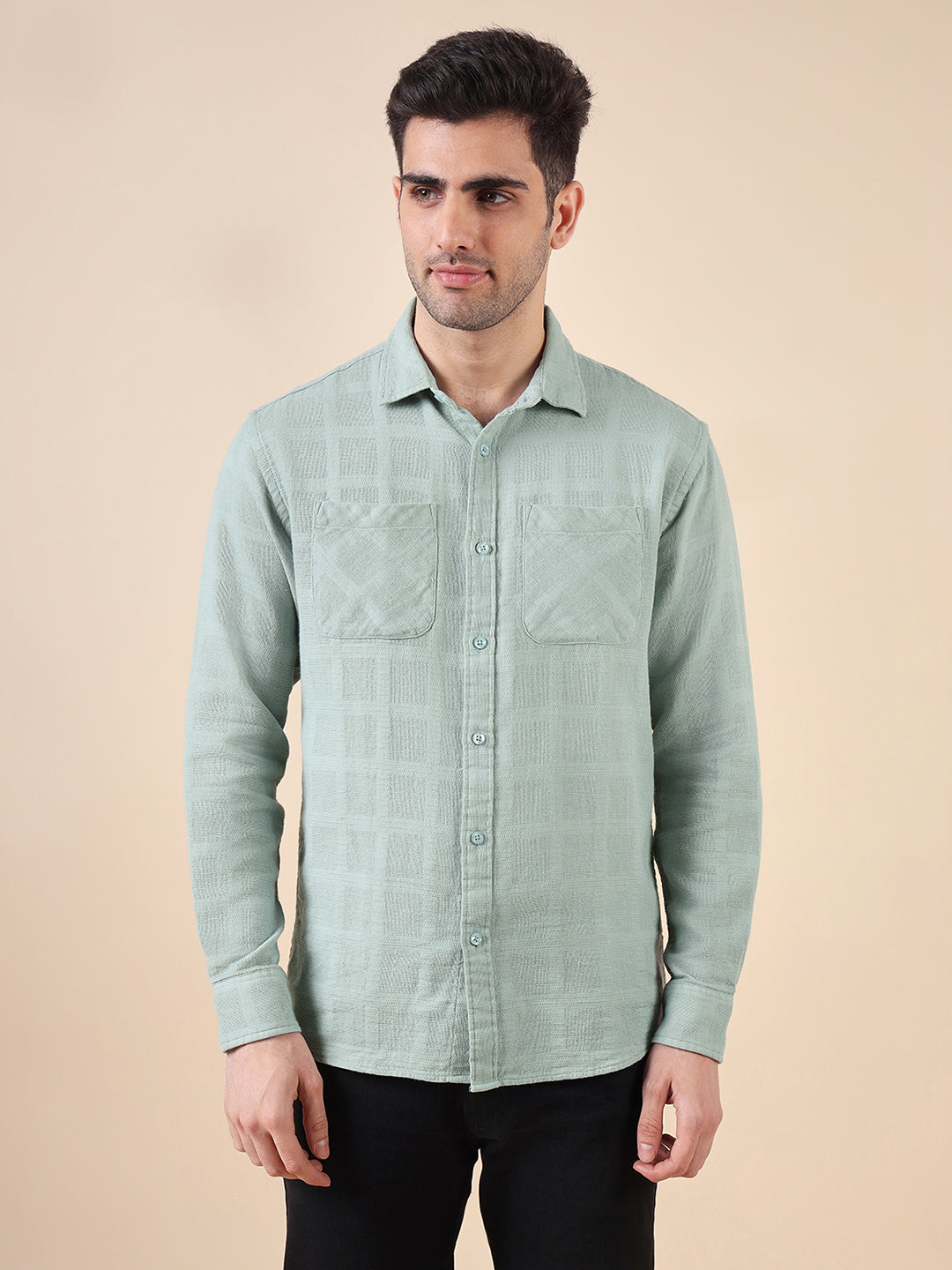 Men Solid Textured Cotton Dobby Shirt
