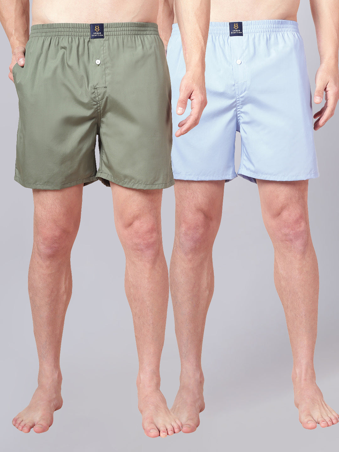 Men’s 100% Cotton Solid Boxers Shorts With Side Pockets (Pack of 2)