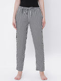 Women's Striped, Black, Viscose, Regular Fit, Elasticated, Waistband, Pyjama  With Side Pockets