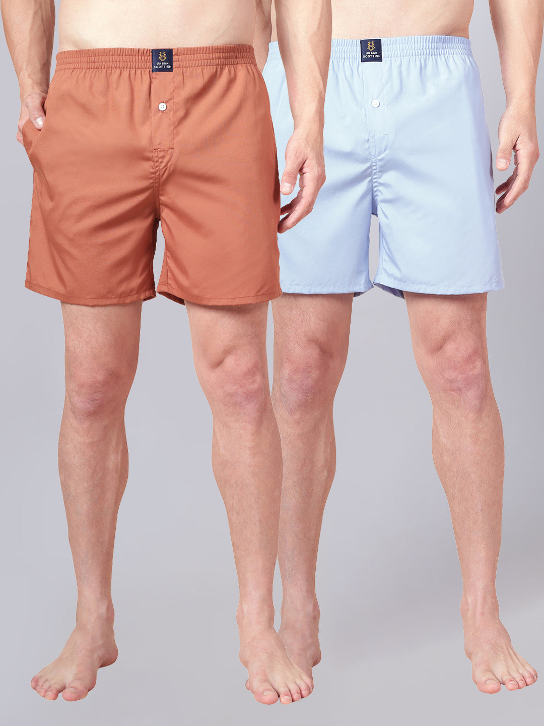 Men’s 100% Cotton Solid Boxers Shorts With Side Pockets (Pack of 2)