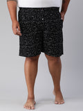 Men's Black, 100% Cotton, Printeded, Regular Fit, Inner Elastic, Mid-Rise, Plus Size Boxers