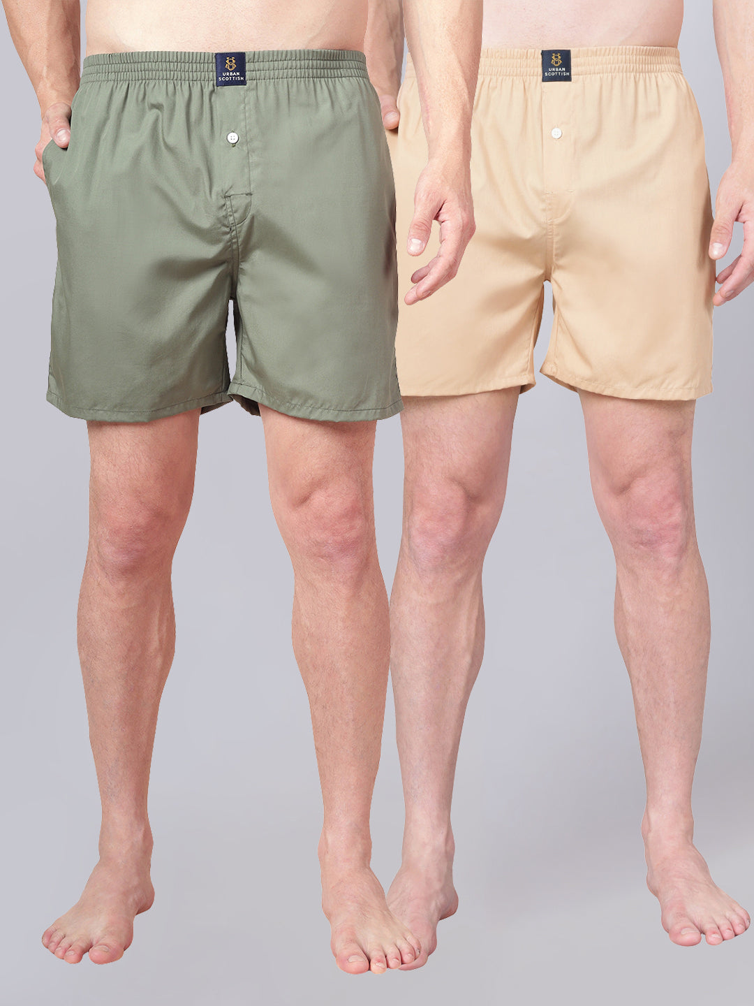 Men’s 100% Cotton Solid Boxers Shorts With Side Pockets (Pack of 2)