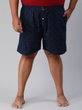 Men's Blue, 100% Cotton, Printeded, Regular Fit, Inner Elastic, Mid-Rise, Plus Size Boxers