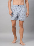 Men's Grey, 100% Cotton, Printed, Regular Fit, Inner Elastic, Mid-Rise, Boxers