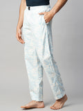 Men's Printed, Blue, Cotton, Regular Fit, Elasticated, Waistband, Pyjama  With Side Pockets