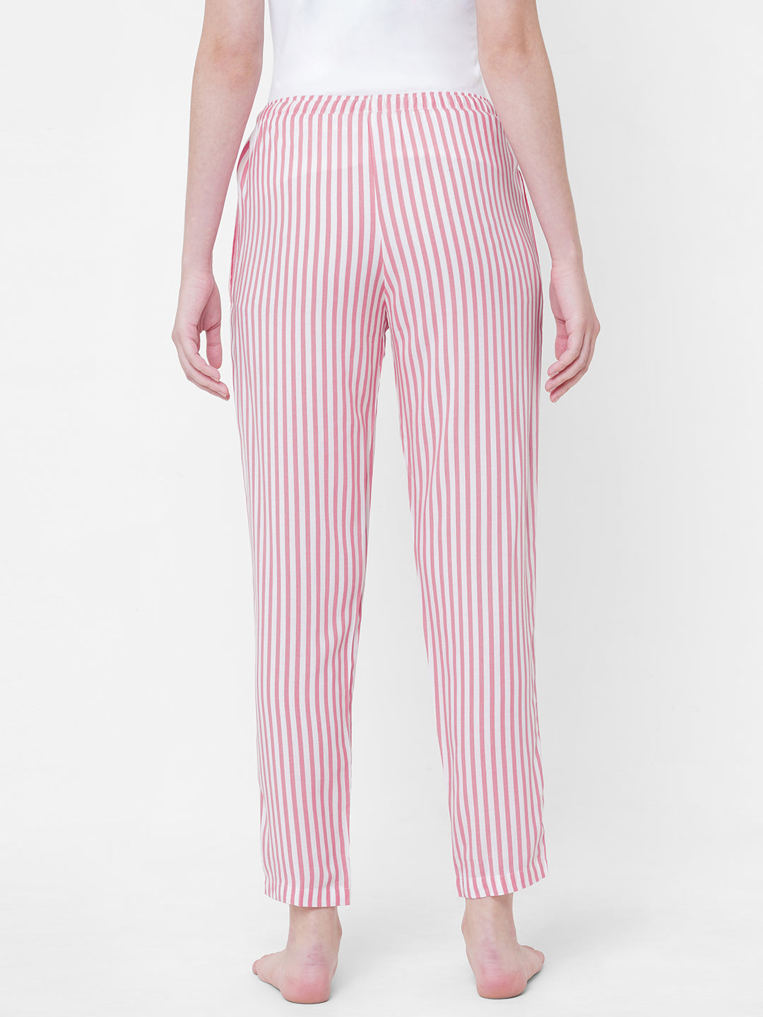 Women's Striped, Pink, Viscose, Regular Fit, Elasticated, Waistband, Pyjama  With Side Pockets