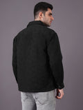 Men Solid Textured Jacquard Weave Oversized Cotton Shacket