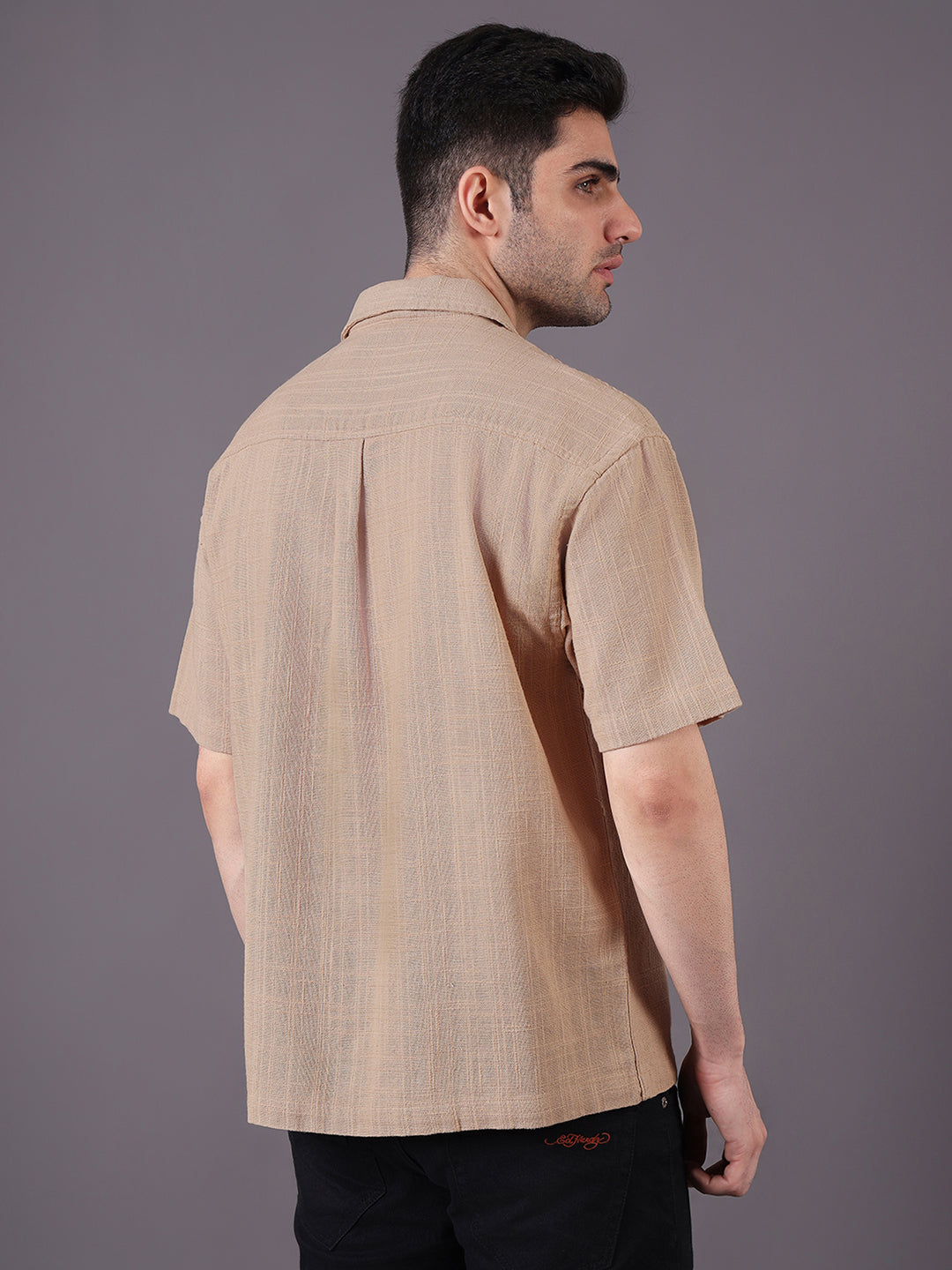 Men Solid Textured Cotton Dobby Relaxed Fit Shirt