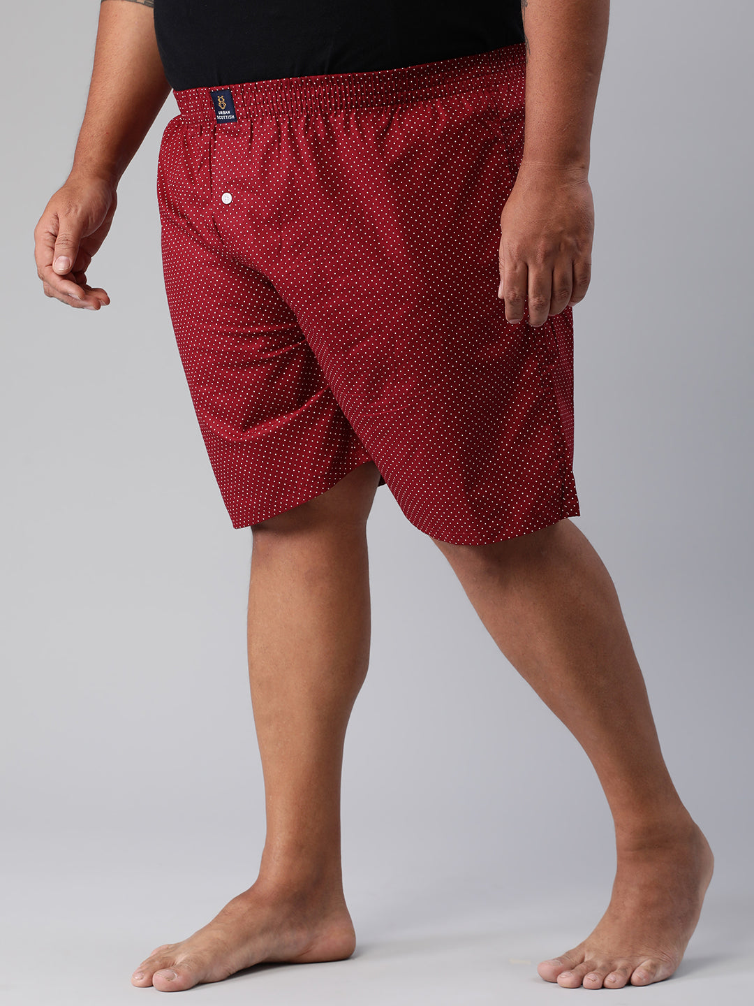 Men's Maroon, 100% Cotton, Printeded, Regular Fit, Inner Elastic, Mid-Rise, Plus Size Boxers