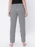 Women's Striped, Black, Viscose, Regular Fit, Elasticated, Waistband, Pyjama  With Side Pockets