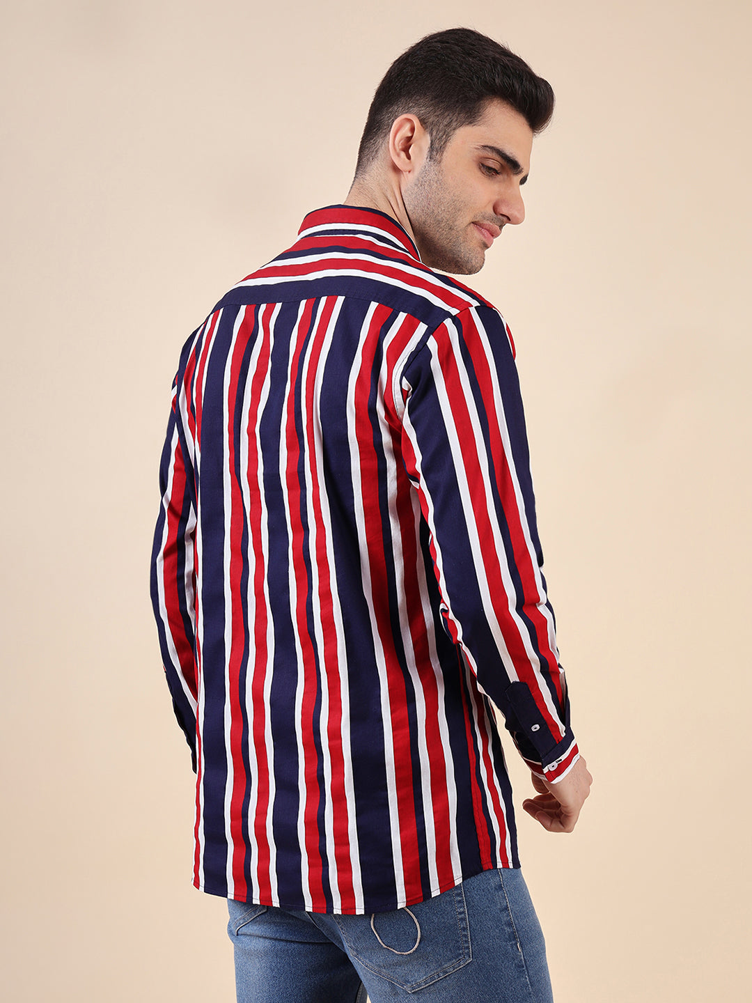 Men Cotton Print Regular Fit Stripe Shirt