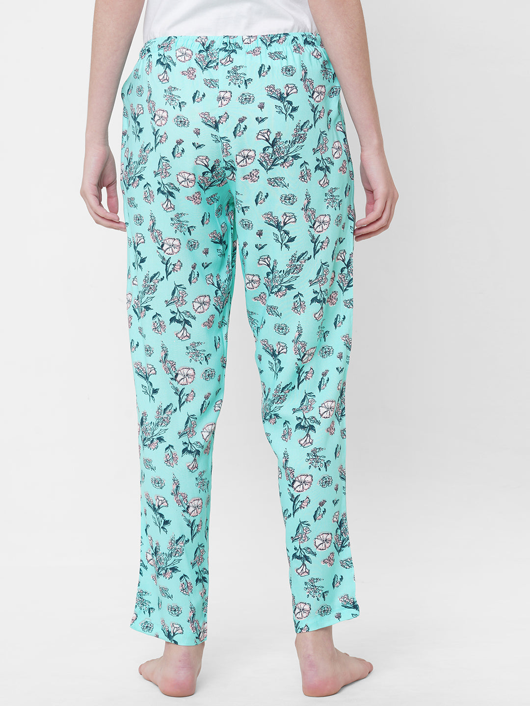 Women's Floral Print, Blue, Viscose, Regular Fit, Elasticated, Waistband, Pyjama  With Side Pockets