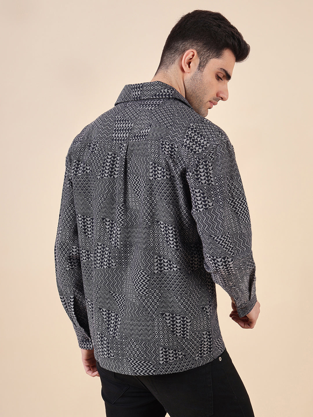 Men Jacquard-Weave Oversized Cotton Shacket