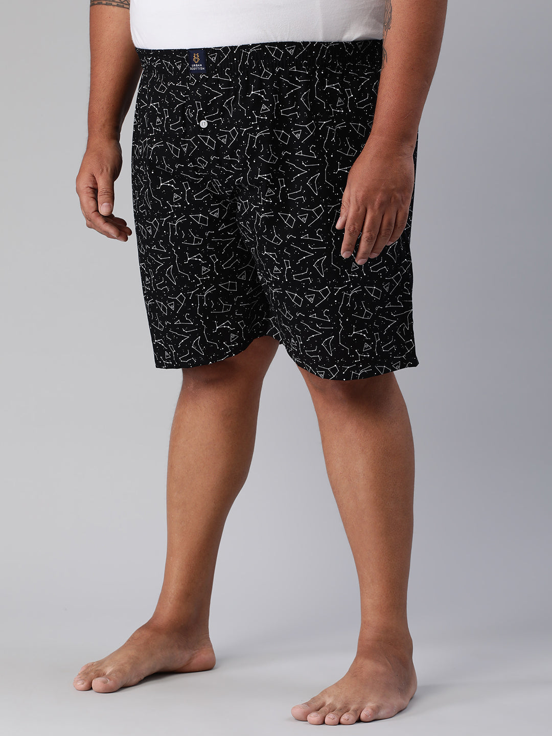 Men's Black, 100% Cotton, Printeded, Regular Fit, Inner Elastic, Mid-Rise, Plus Size Boxers