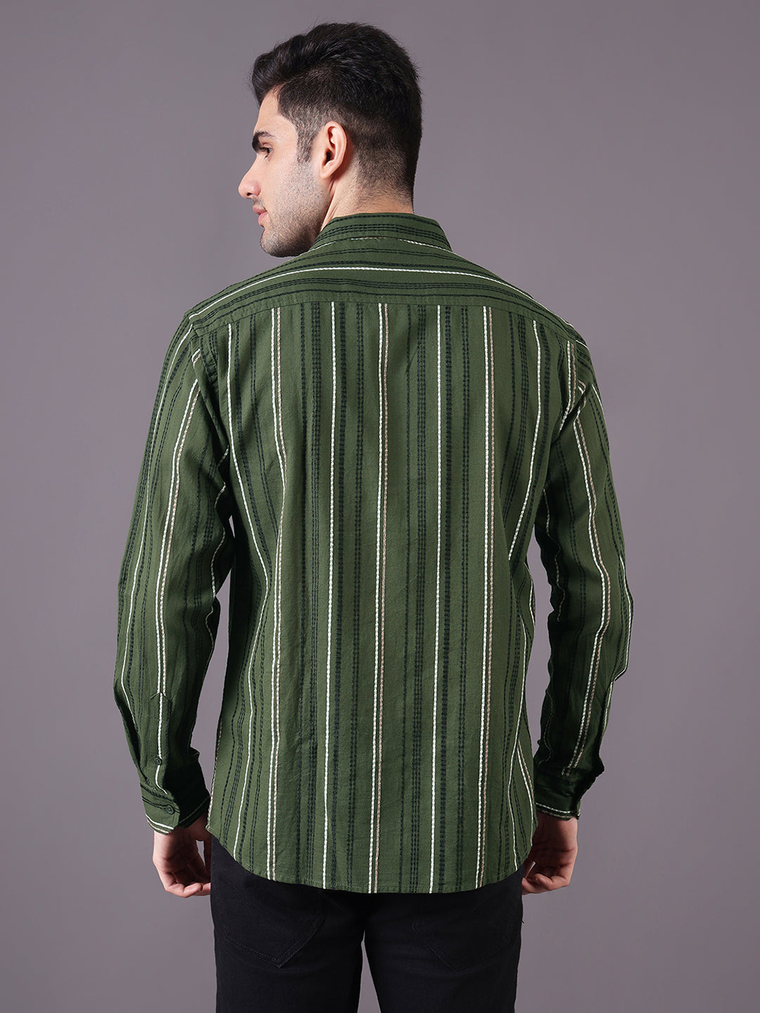 Men Textured Stripe Regular Fit Cotton Shirt