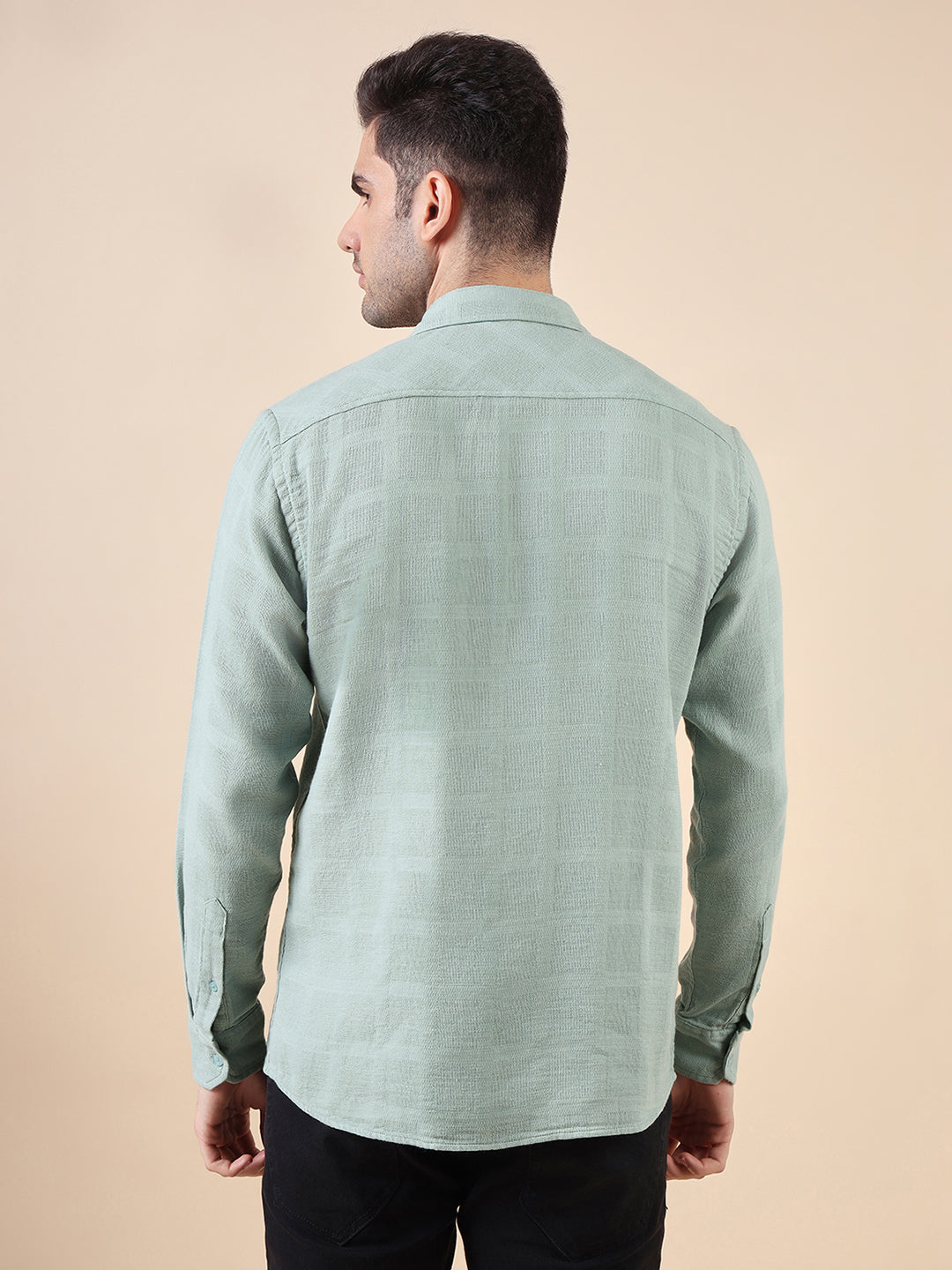 Men Solid Textured Cotton Dobby Shirt