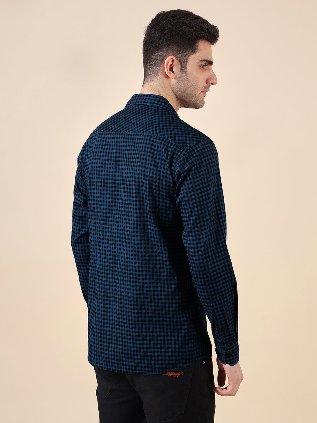 Men Cotton Print Regular Fit Check Shirt