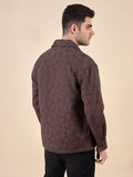 Men Solid Textured Jacquard Weave Oversized Cotton Shacket