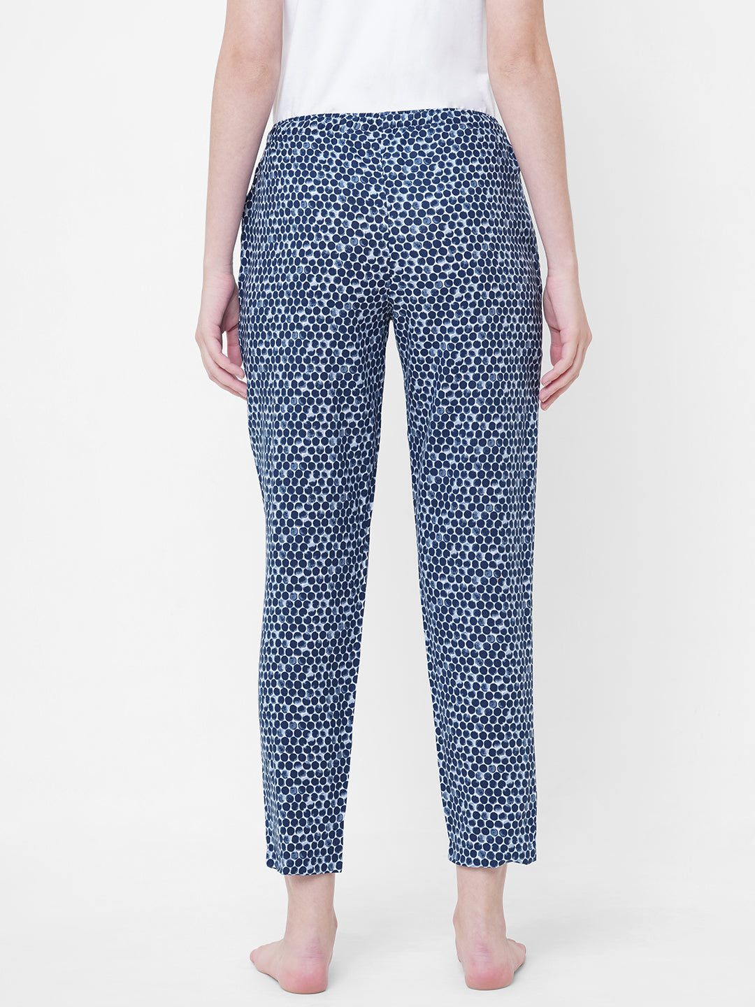 Women's Polka Print, Blue, Viscose, Regular Fit, Elasticated, Waistband, Pyjama  With Side Pockets