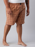 Men's Orange, 100% Cotton, Checkered, Regular Fit, Inner Elastic, Mid-Rise, Plus Size Boxers