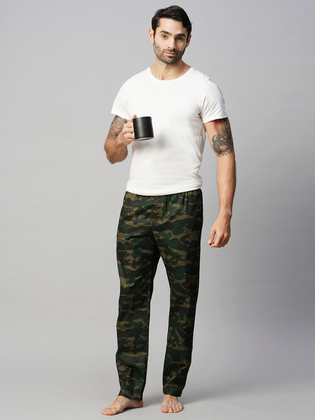 Men's Printed, Green, Cotton, Regular Fit, Elasticated, Waistband, Pyjama  With Side Pockets