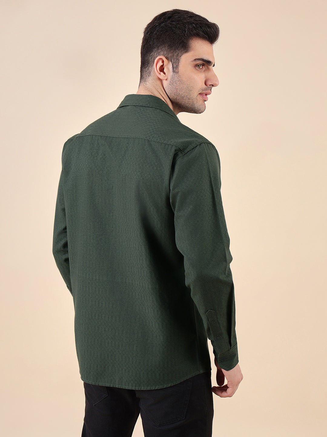 Men Regular Fit Jacquard-Weave Cotton Shirt