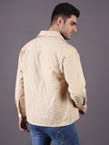 Men Solid Textured Jacquard Weave Oversized Cotton Shacket