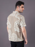 Men Cotton Linen Jacquard-Weave Relaxed Fit Resort Shirt