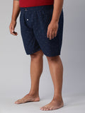 Men's Blue, 100% Cotton, Printeded, Regular Fit, Inner Elastic, Mid-Rise, Plus Size Boxers