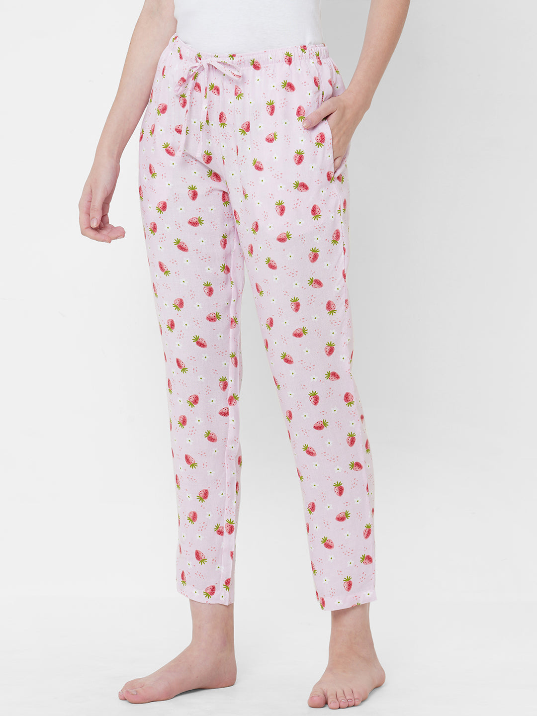 Women's Printed, Pink, Viscose, Regular Fit, Elasticated, Waistband, Pyjama  With Side Pockets