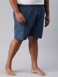 Men's Blue, 100% Cotton, Printeded, Regular Fit, Inner Elastic, Mid-Rise, Plus Size Boxers