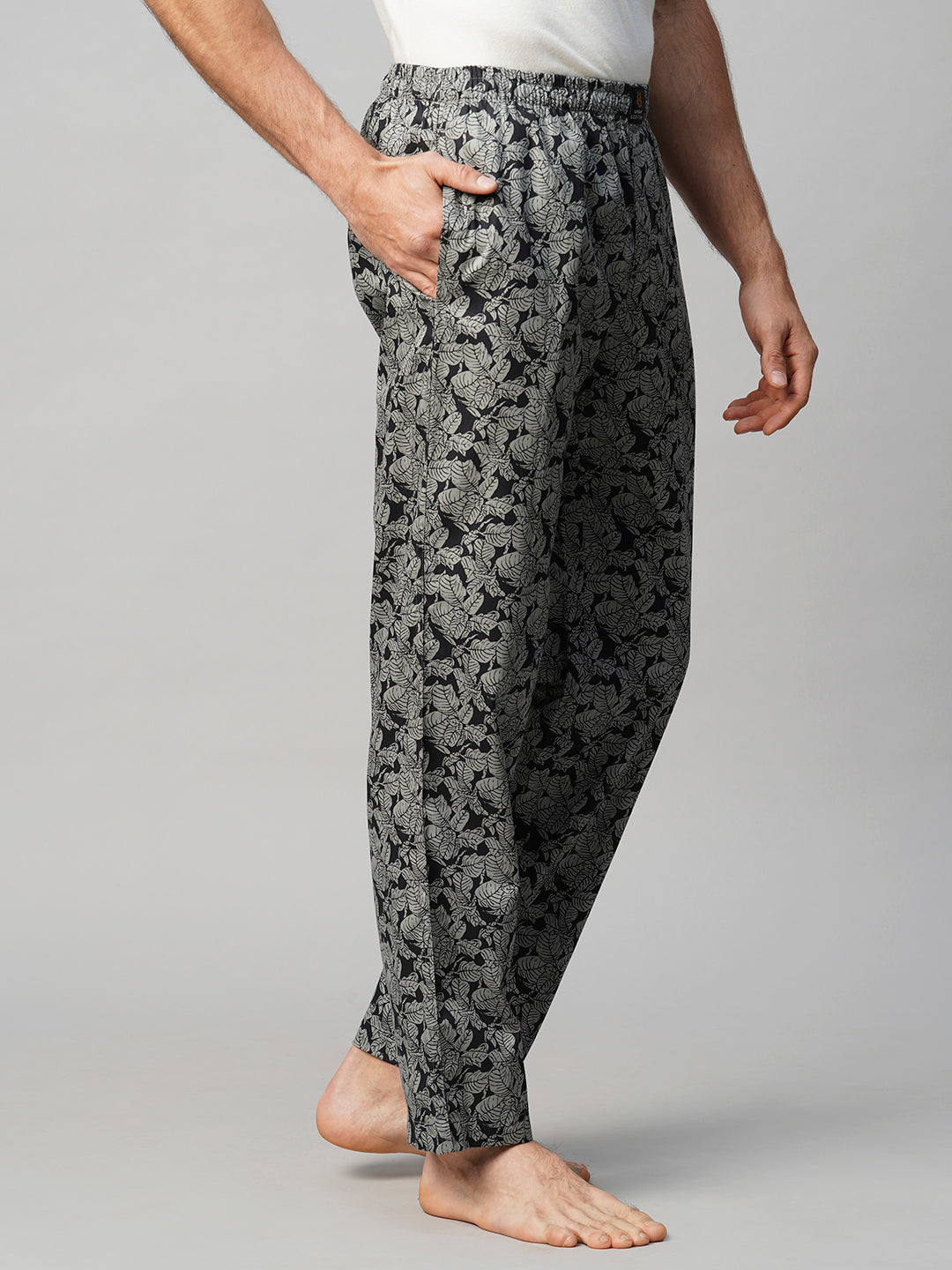 Men's Printed, Black, Cotton, Regular Fit, Elasticated, Waistband, Pyjama  With Side Pockets