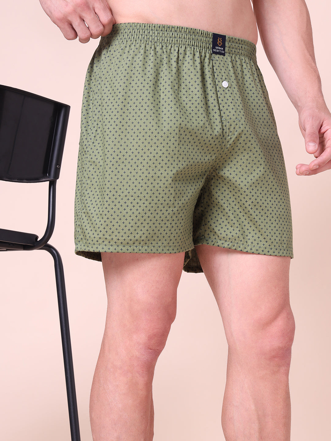 Green Men's Cotton Printed Boxer