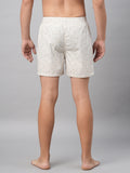 Men's Beige, 100% Cotton, Printed, Regular Fit, Inner Elastic, Mid-Rise, Boxers
