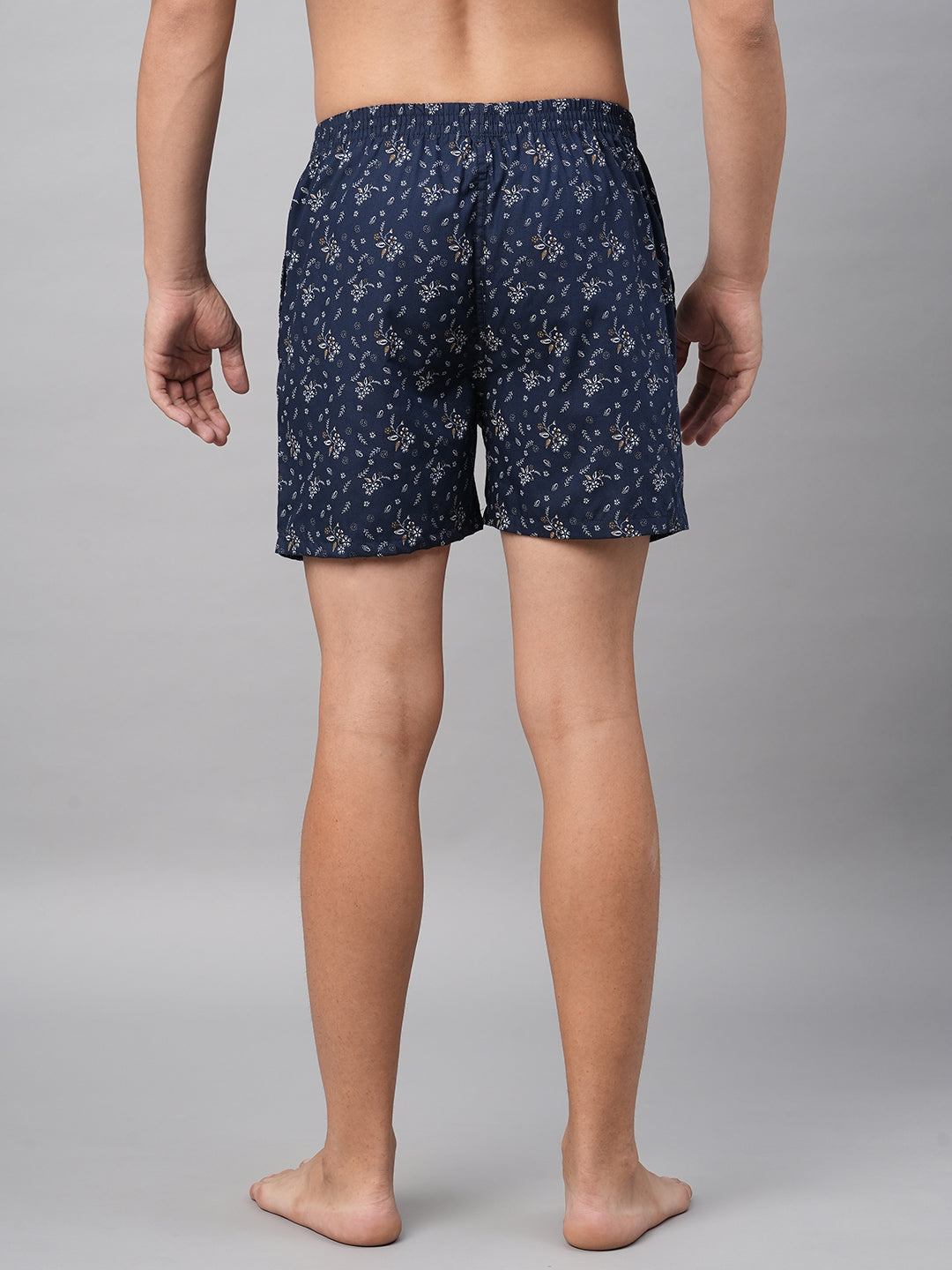 Men's Navy, 100% Cotton, Printed, Regular Fit, Inner Elastic, Mid-Rise, Boxers