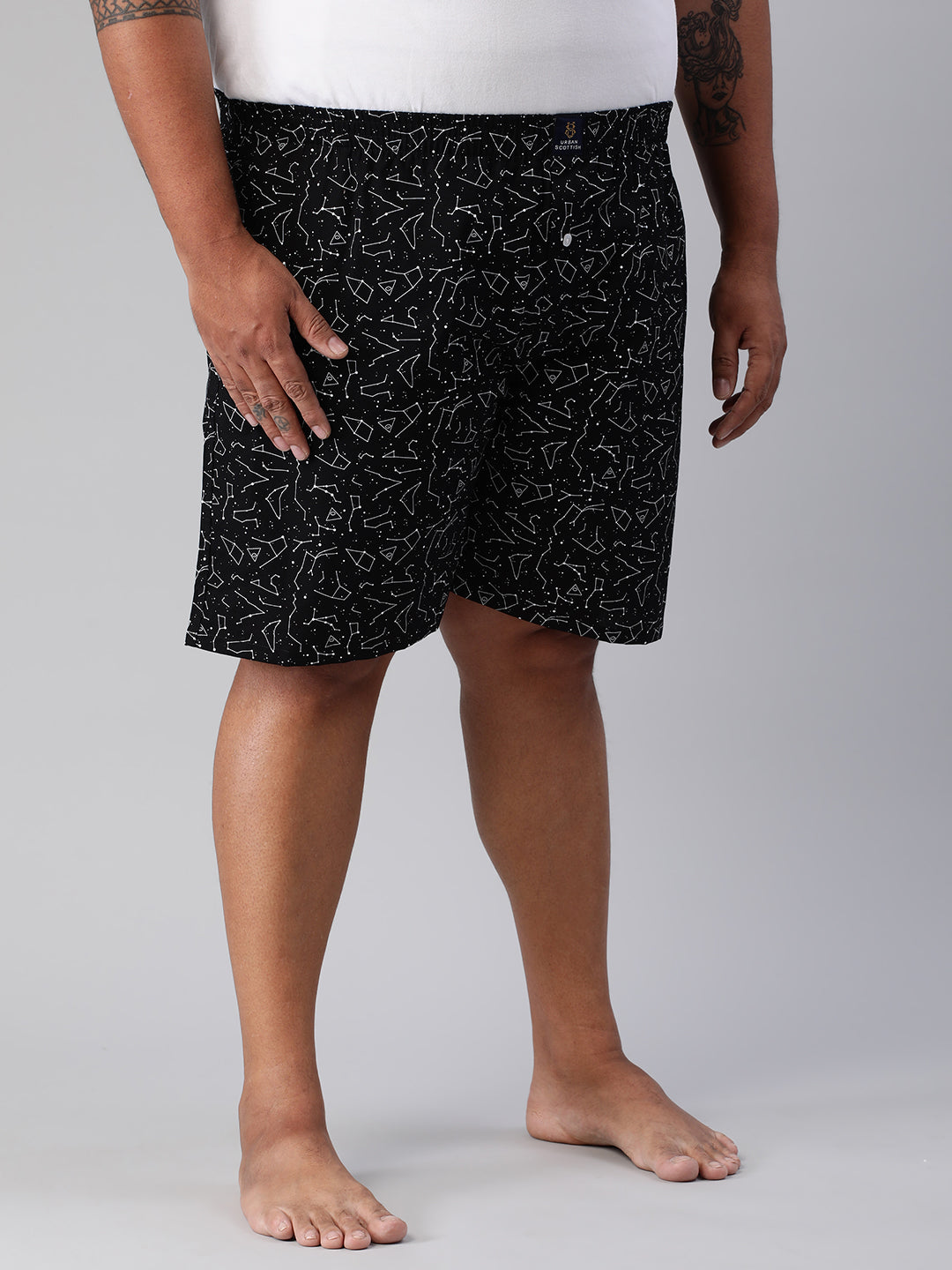 Men's Black, 100% Cotton, Printeded, Regular Fit, Inner Elastic, Mid-Rise, Plus Size Boxers