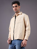 Men Solid Textured Jacquard Weave Oversized Cotton Shacket
