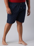 Men's Blue, 100% Cotton, Printeded, Regular Fit, Inner Elastic, Mid-Rise, Plus Size Boxers