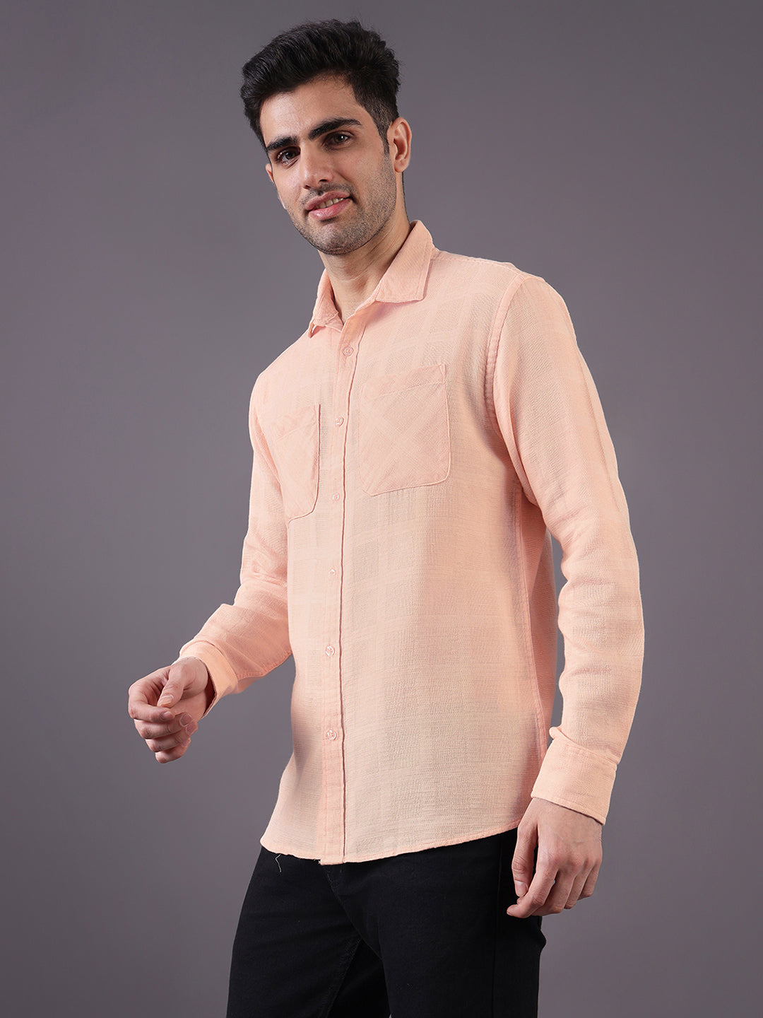 Men Solid Textured Cotton Dobby Shirt