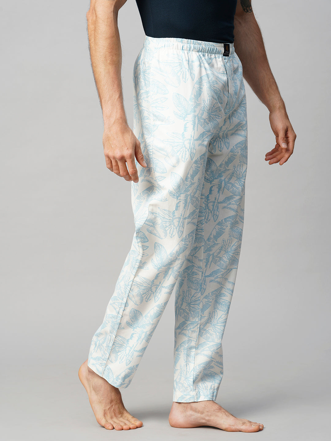 Men's Printed, Blue, Cotton, Regular Fit, Elasticated, Waistband, Pyjama  With Side Pockets