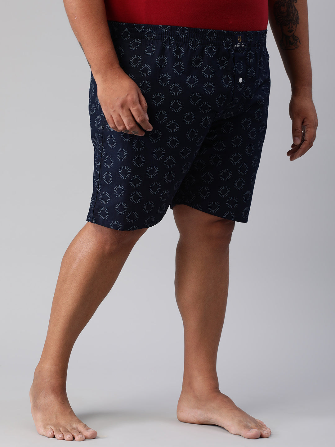 Men's Blue, 100% Cotton, Printeded, Regular Fit, Inner Elastic, Mid-Rise, Plus Size Boxers